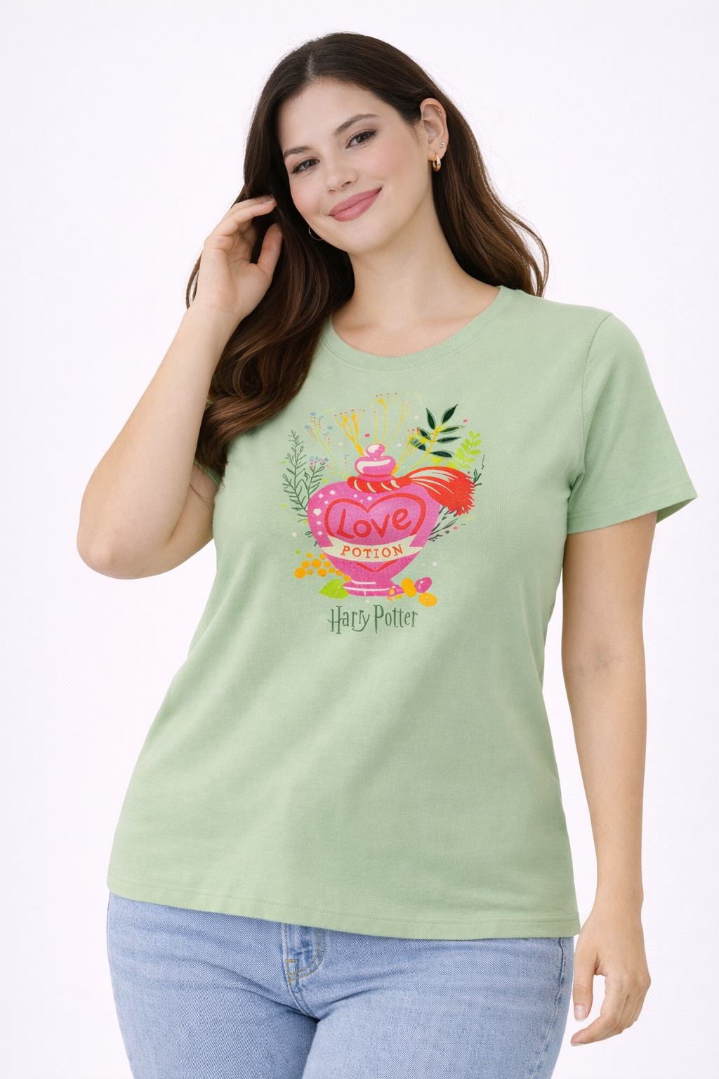 Women’s Light Green “Love Potion” Graphic T-Shirt – Harry Potter Inspired Casual Top