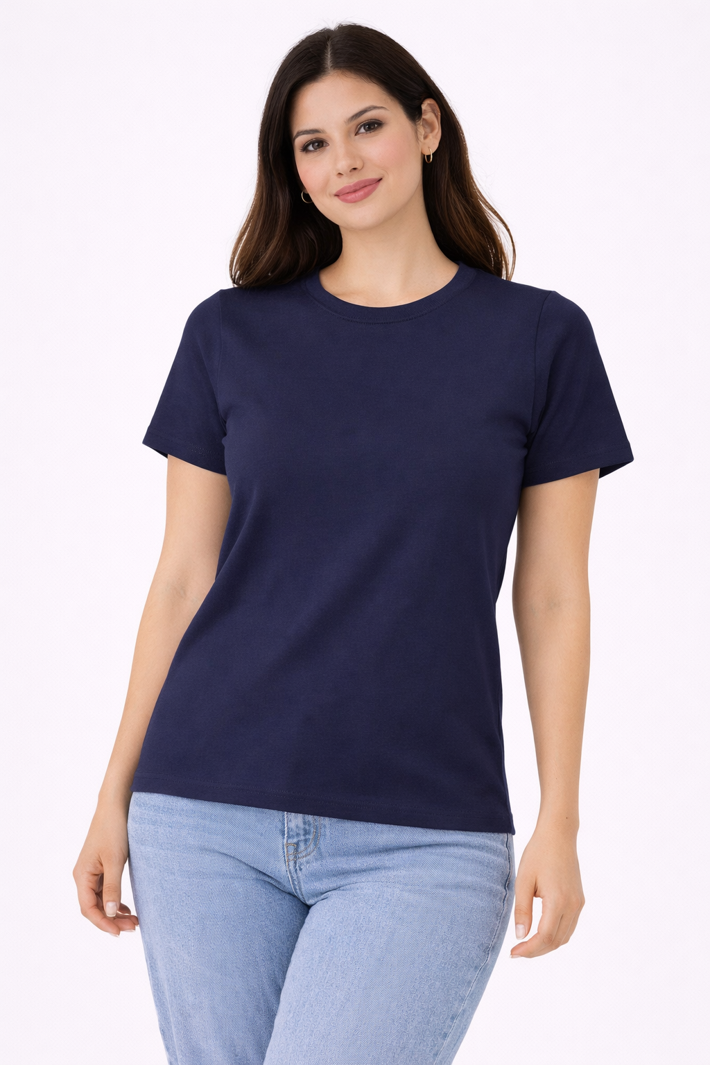 Women Navy Blue Basic Cotton T-Shirt | Casual Round Neck Tee