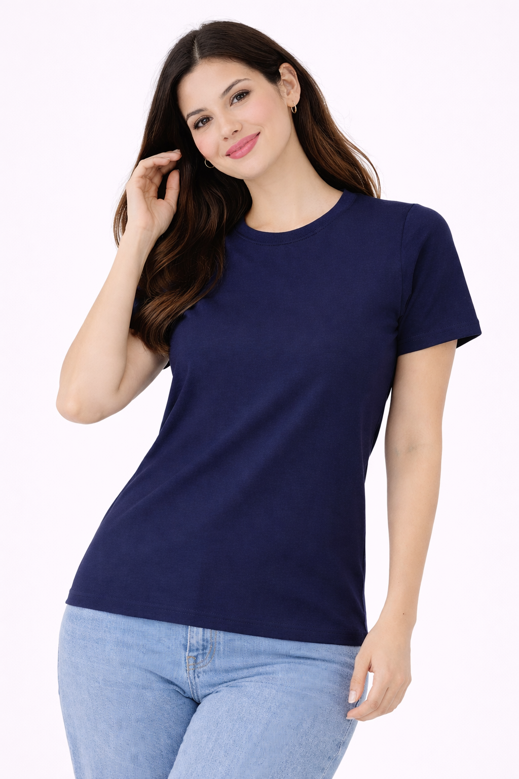 Women Navy Blue Basic Cotton T-Shirt | Casual Round Neck Tee