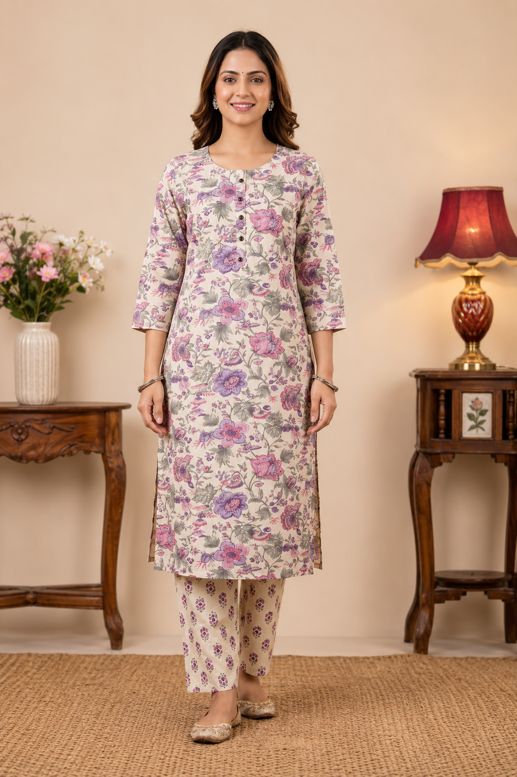 Women’s Multi Colour Co-Ord Set – Cotton Blend Top & Bottom Regular Wear Set