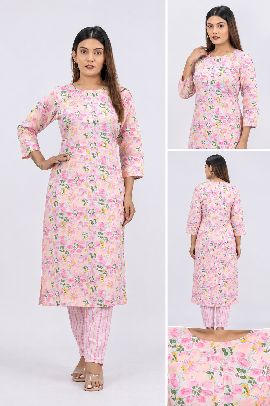 Women’s Pink Co-Ord Set – Cotton Blend Top & Bottom Regular Wear Set