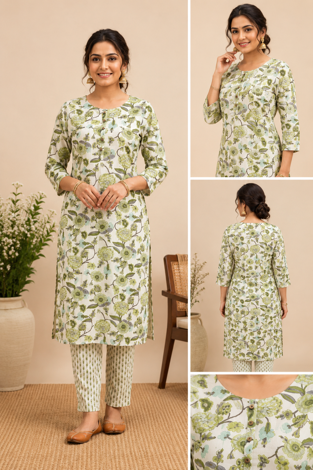 Women’s Olive Green Co-Ord Set – Cotton Blend Top & Bottom Regular Wear Set