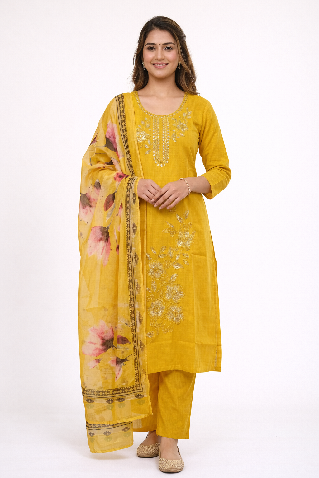 Elegant Mustard Yellow Embroidered Salwar Suit Set with Dupatta