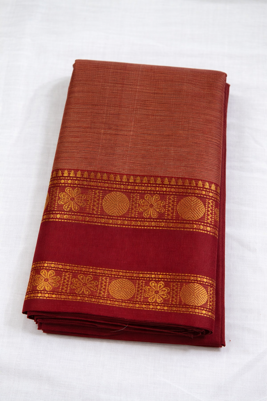 Maroon Cotton Saree with Traditional Zari Border