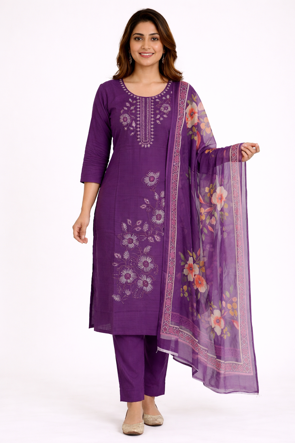 Purple Embroidered Salwar Suit Set with Dupatta