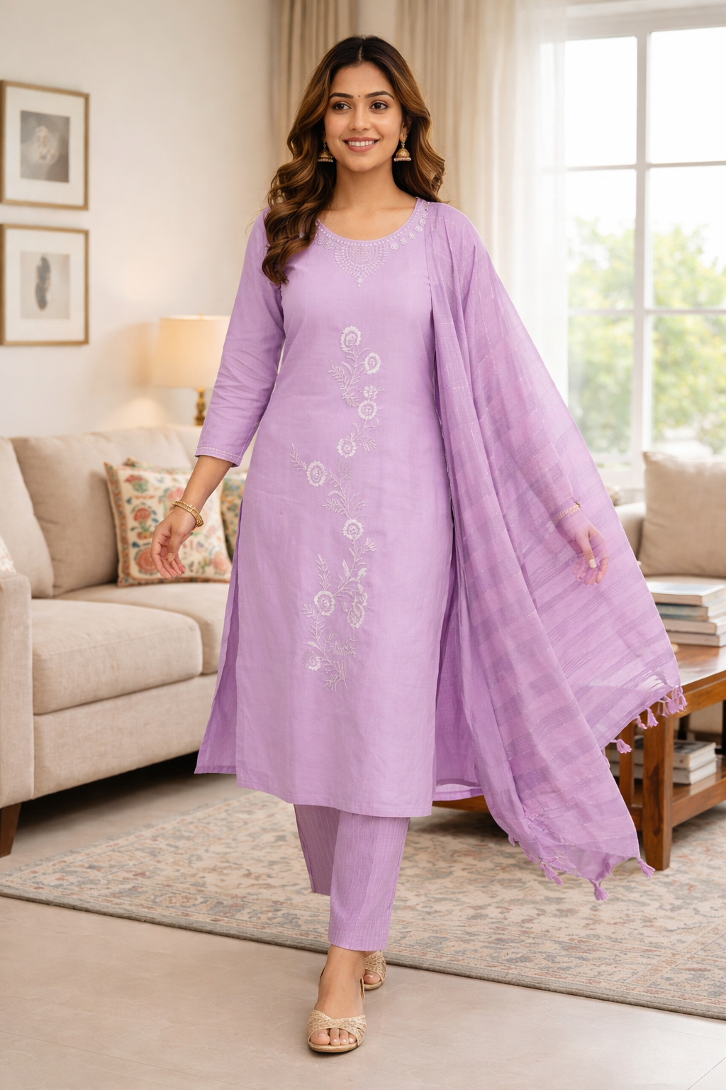 Lavender Roman Silk Salwar Suit with Dupatta