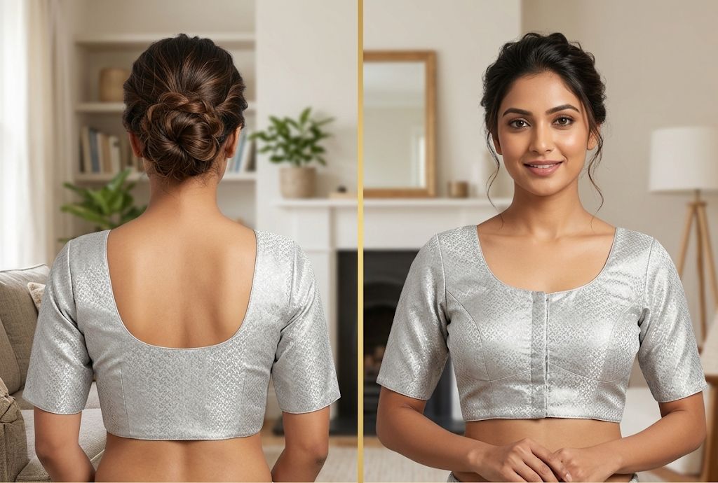 Silver Silk Cotton Readymade Blouse