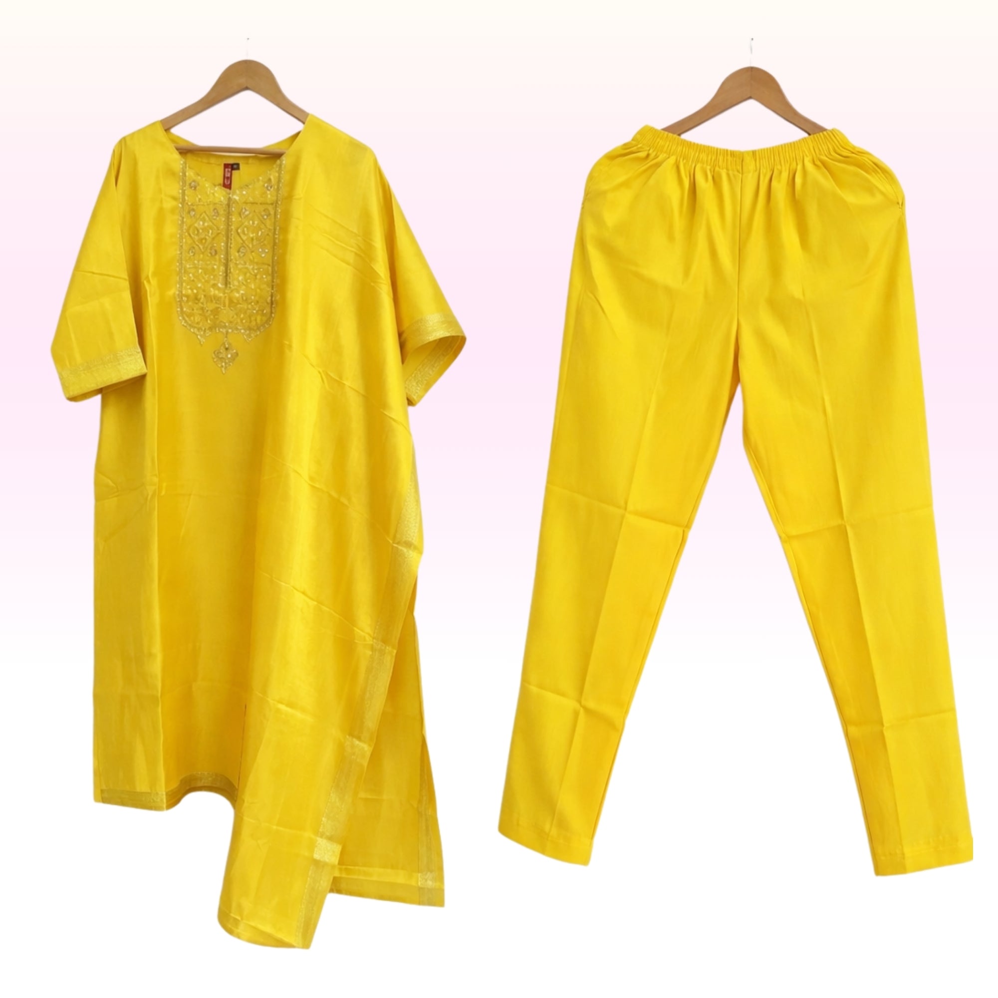 Sunshine Yellow Embroidered Kurti with Straight Pant – Elegant Women’s Kurta Set