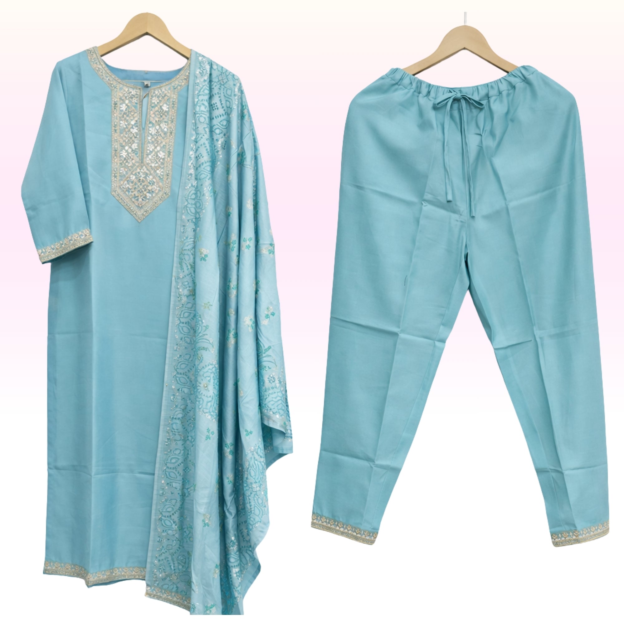 Sea Green Embroidered Kurta Pant Set with Printed Dupatta – Women’s Ethnic Wear