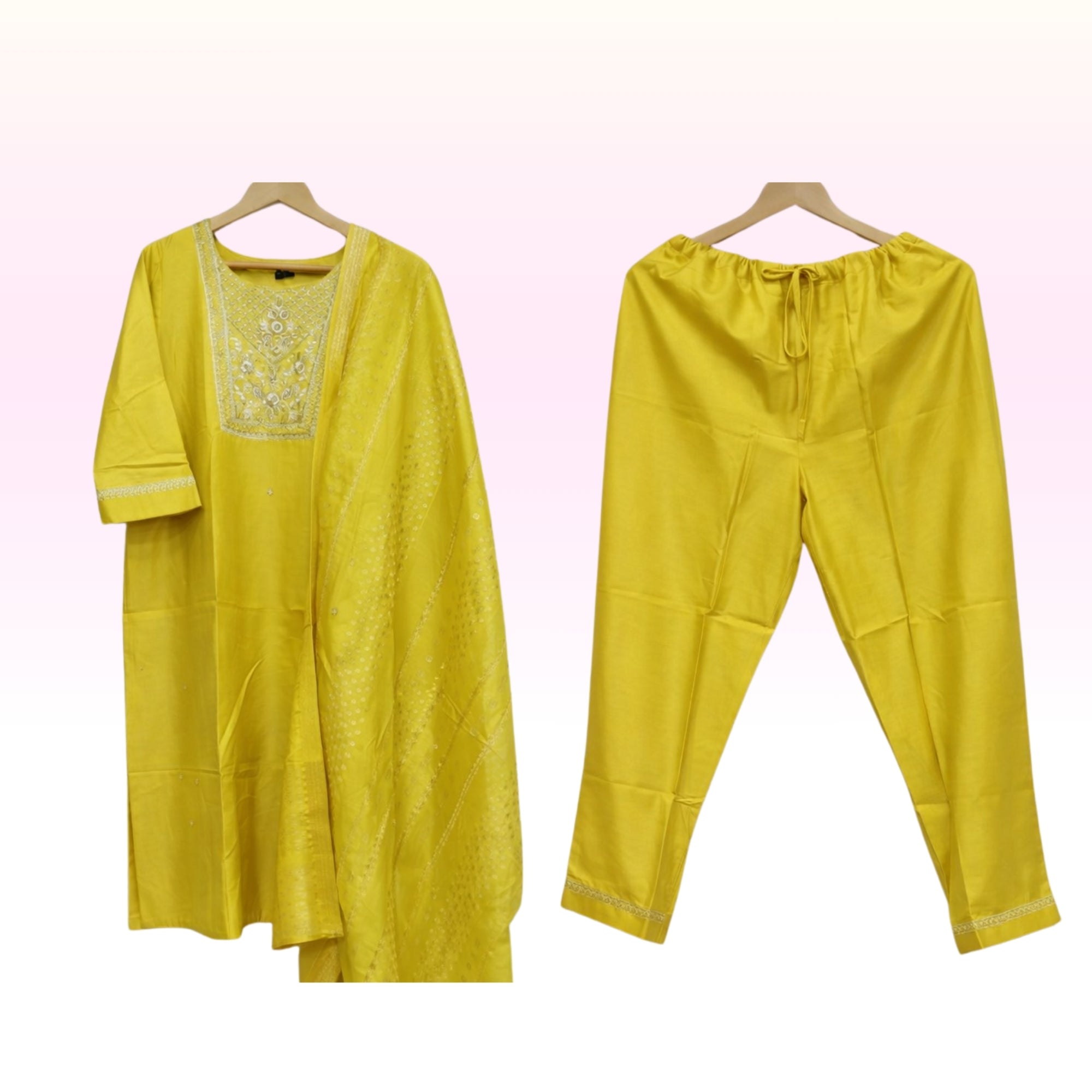 Sunshine Yellow Floral Embroidered Kurta Pant Set with Printed Dupatta – Women’s Ethnic Wear