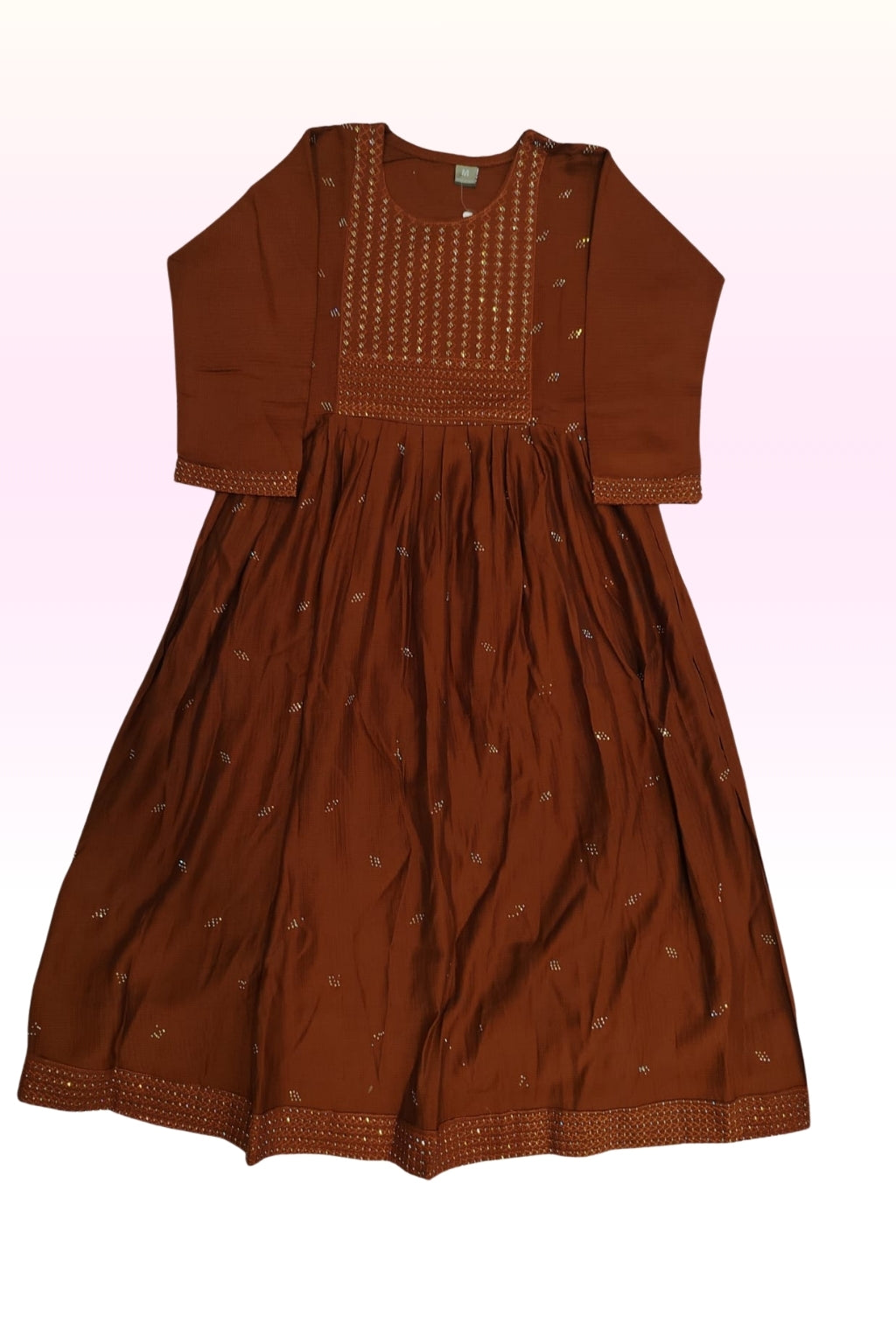 Rust Orange Embroidered Anarkali Maxi Dress – Elegant Festive & Traditional Wear for Women