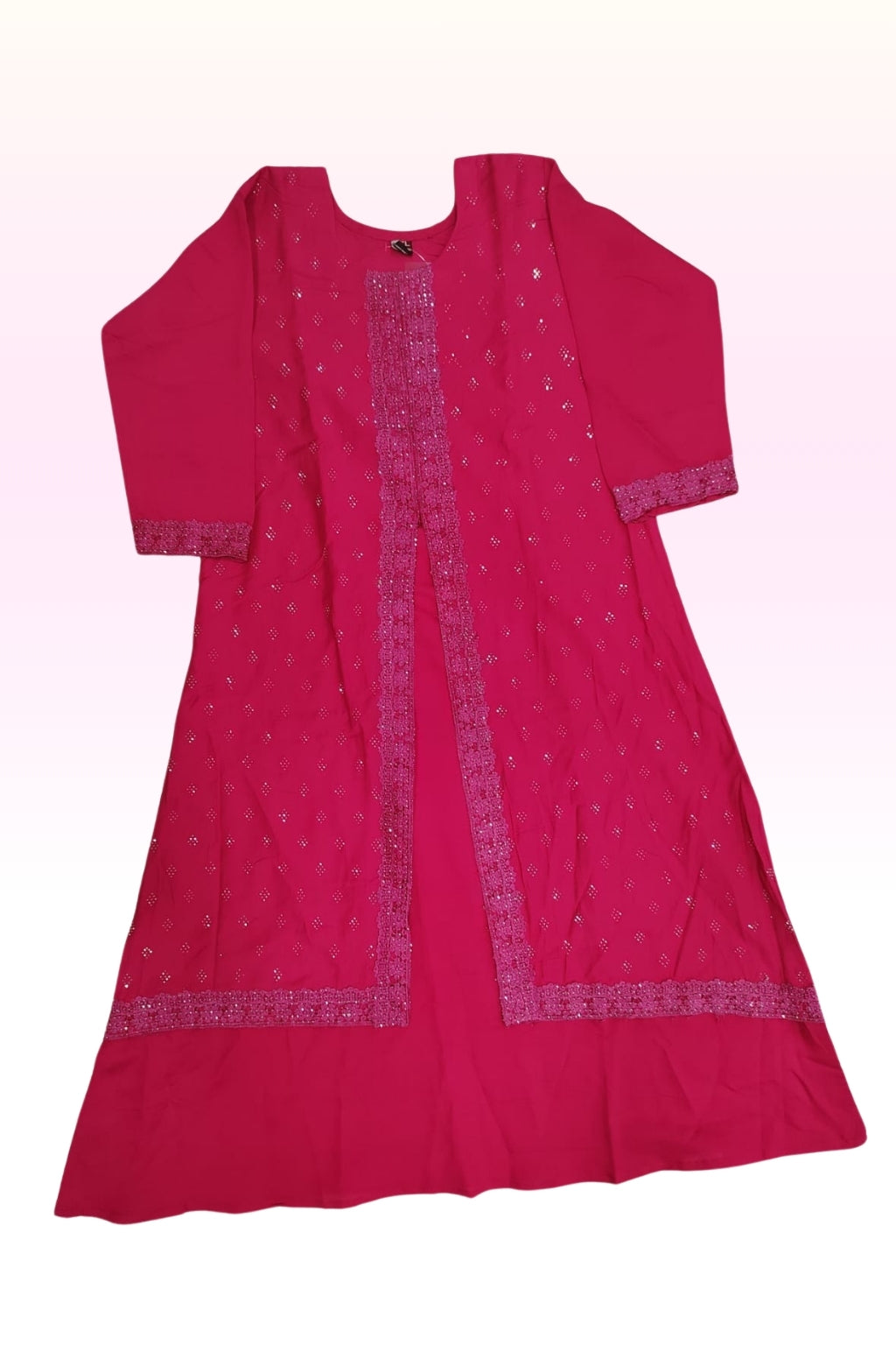 Rani Pink Embellished Layered Anarkali Gown – Festive & Party Wear Ethnic Dress for Women