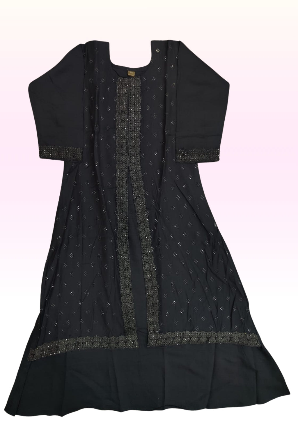 Midnight Black Embellished Layered Anarkali Gown – Elegant Festive & Party Wear Ethnic Dress for Women