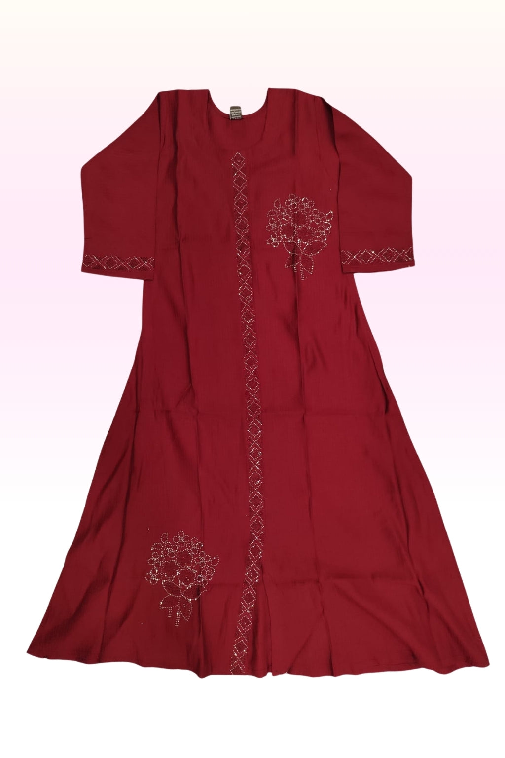 Ruby Red Embellished Anarkali Maxi Dress – Elegant Festive & Party Wear Ethnic Gown for Women