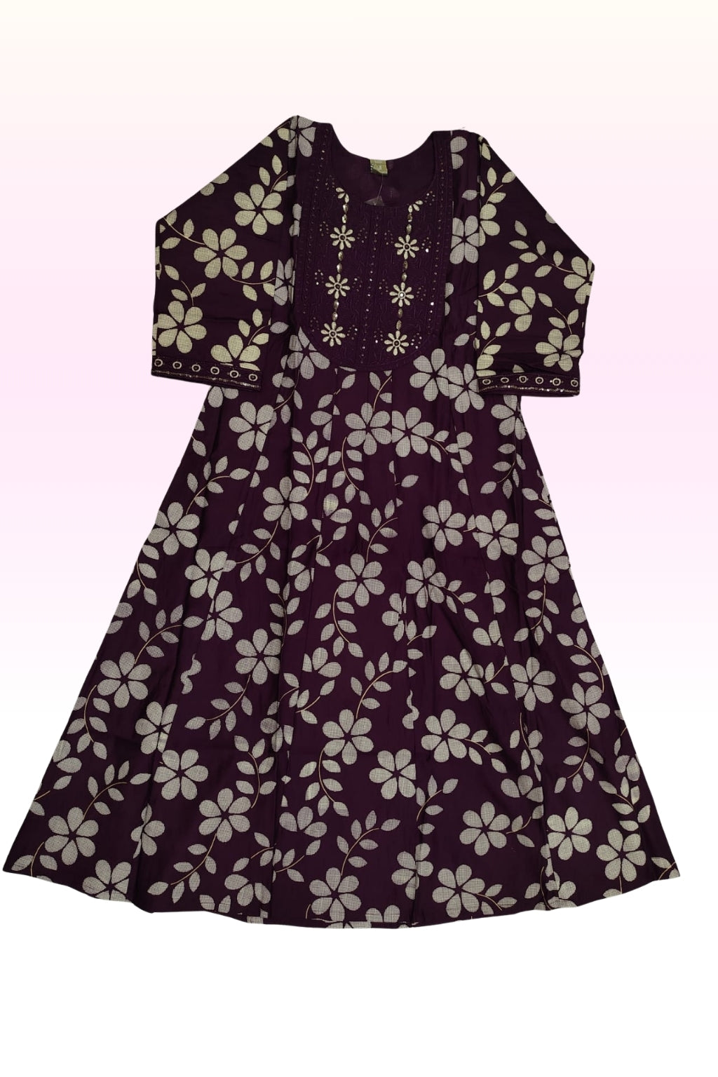 Wine Purple Floral Printed Anarkali Dress – Elegant Festive & Casual Ethnic Wear for Women