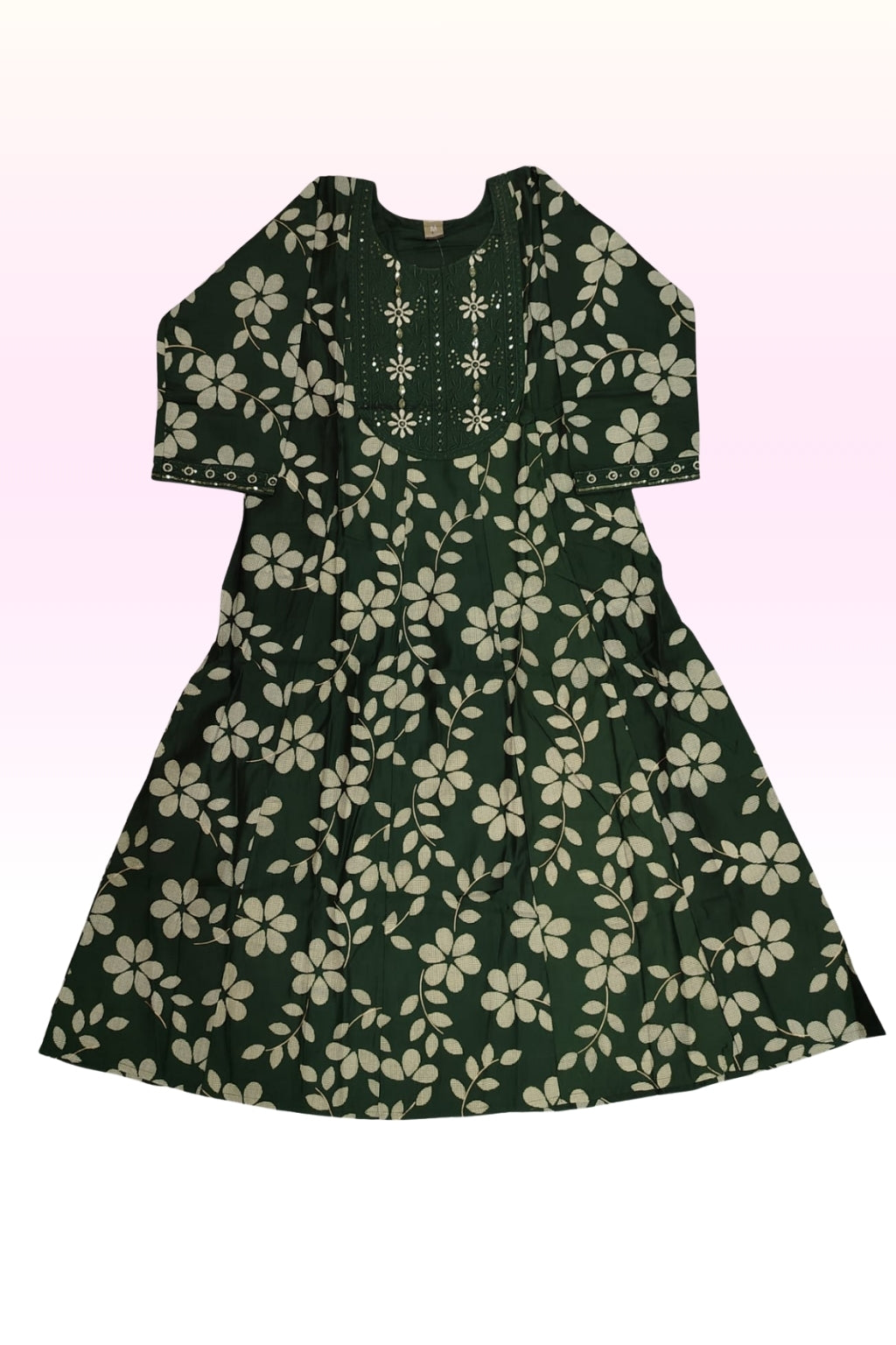 Emerald Green Floral Printed Anarkali Dress – Elegant Festive & Casual Ethnic Wear for Women