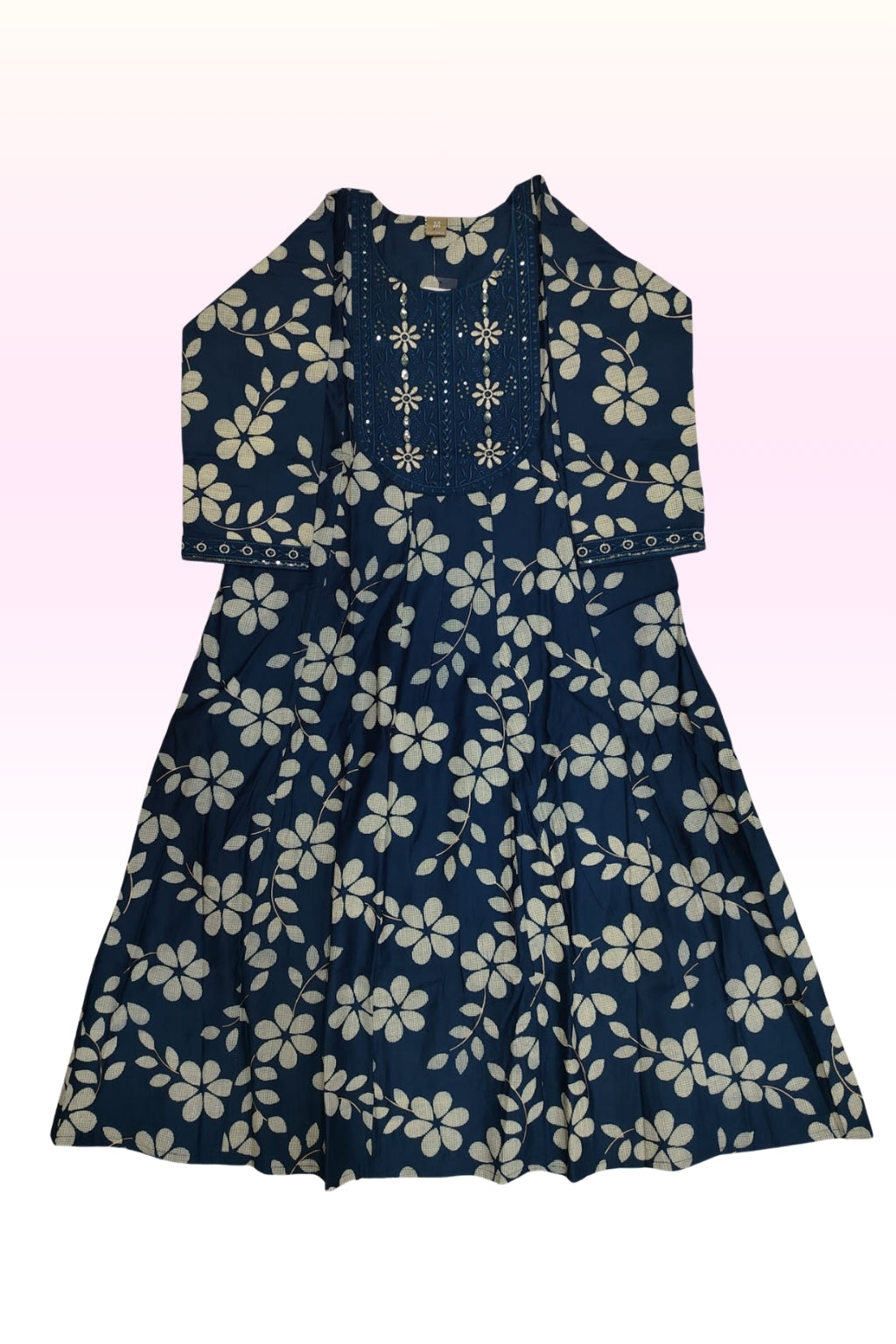 Teal Blue Floral Printed Anarkali Dress – Elegant Festive & Casual Ethnic Wear for Women