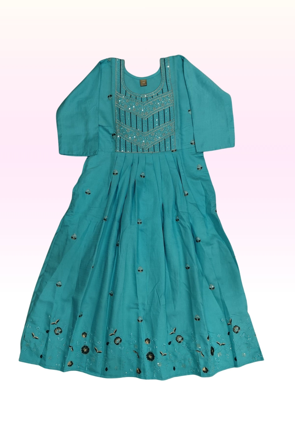 Aqua Blue Embroidered Anarkali Dress – Elegant Festive & Party Wear for Women