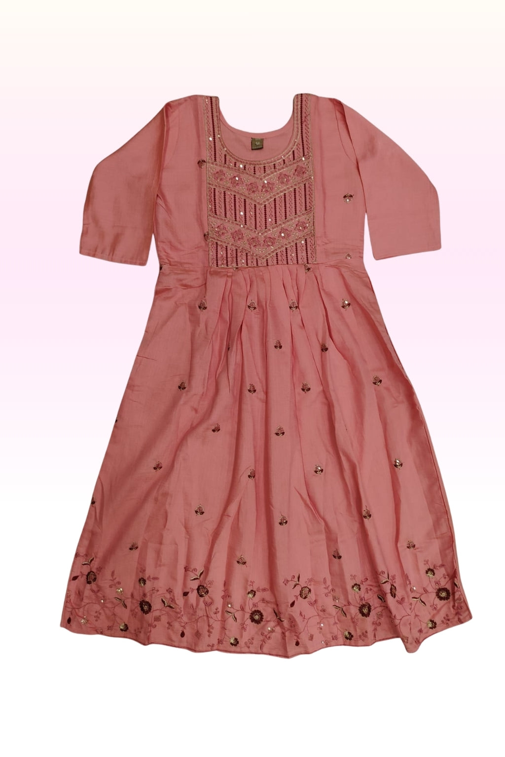Peach Pink Embroidered Anarkali Dress – Elegant Festive & Party Wear for Women