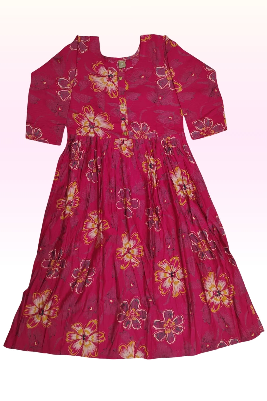 Rani Pink Floral Printed Anarkali Dress – Elegant Casual & Festive Wear for Women