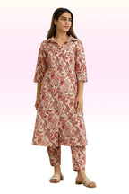 Women’s Printed Vatican Co-ord Set – Collar Neck Top & Matching Bottom | 3/4 Sleeve | Regular Wear