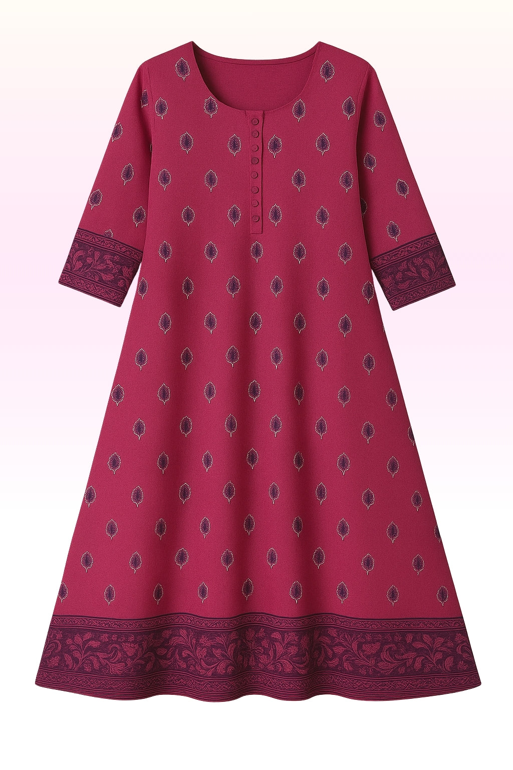 Silk Cotton Umbrella Kurthi – Maroon Printed Design