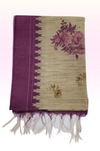 Women’s Beige & Purple Floral Printed Dupatta with Contrast Border and Tassels | Lightweight Ethnic Shawl
