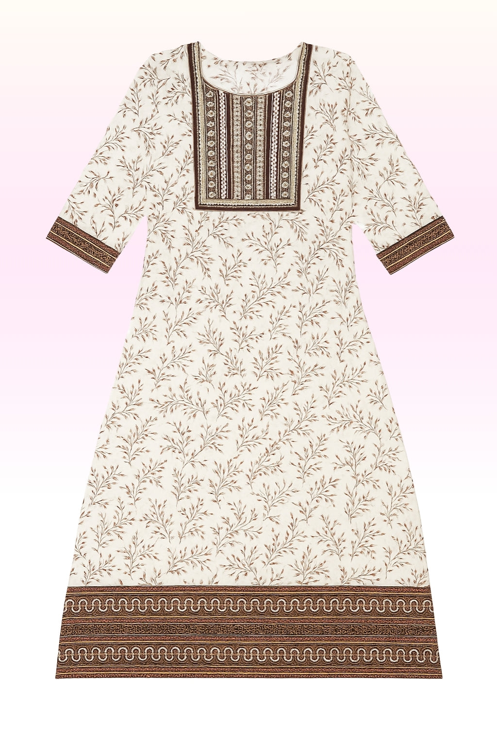 Women’s Elegant Printed Cotton Kurti with Mirror-Work Yoke | 3/4 Sleeve Flared Kurti