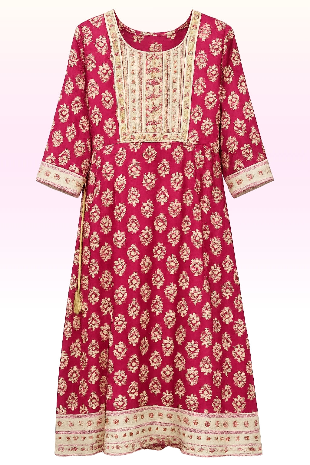 Women’s Rani Pink Printed Anarkali Kurti with Embroidered Yoke | 3/4th Sleeves | Ethnic Wear