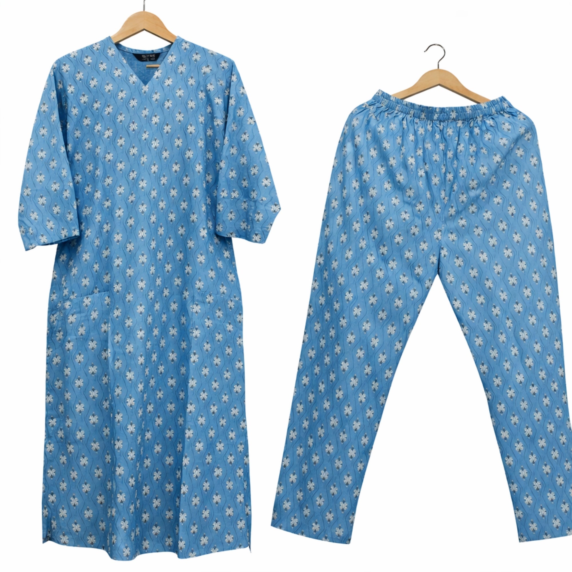 Women’s Dark Gray Printed Cotton Kurta Pant Set | Straight Kurta with Elastic Waist Pants | 3/4th Sleeves