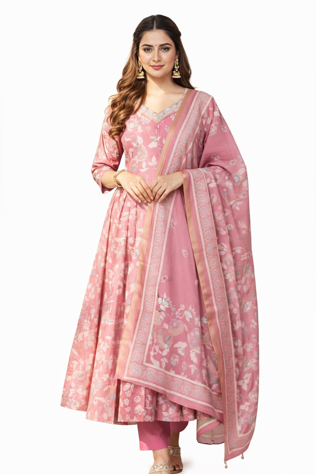 Women’s Blush Pink Vatican Salwar Suit with Printed Dupatta