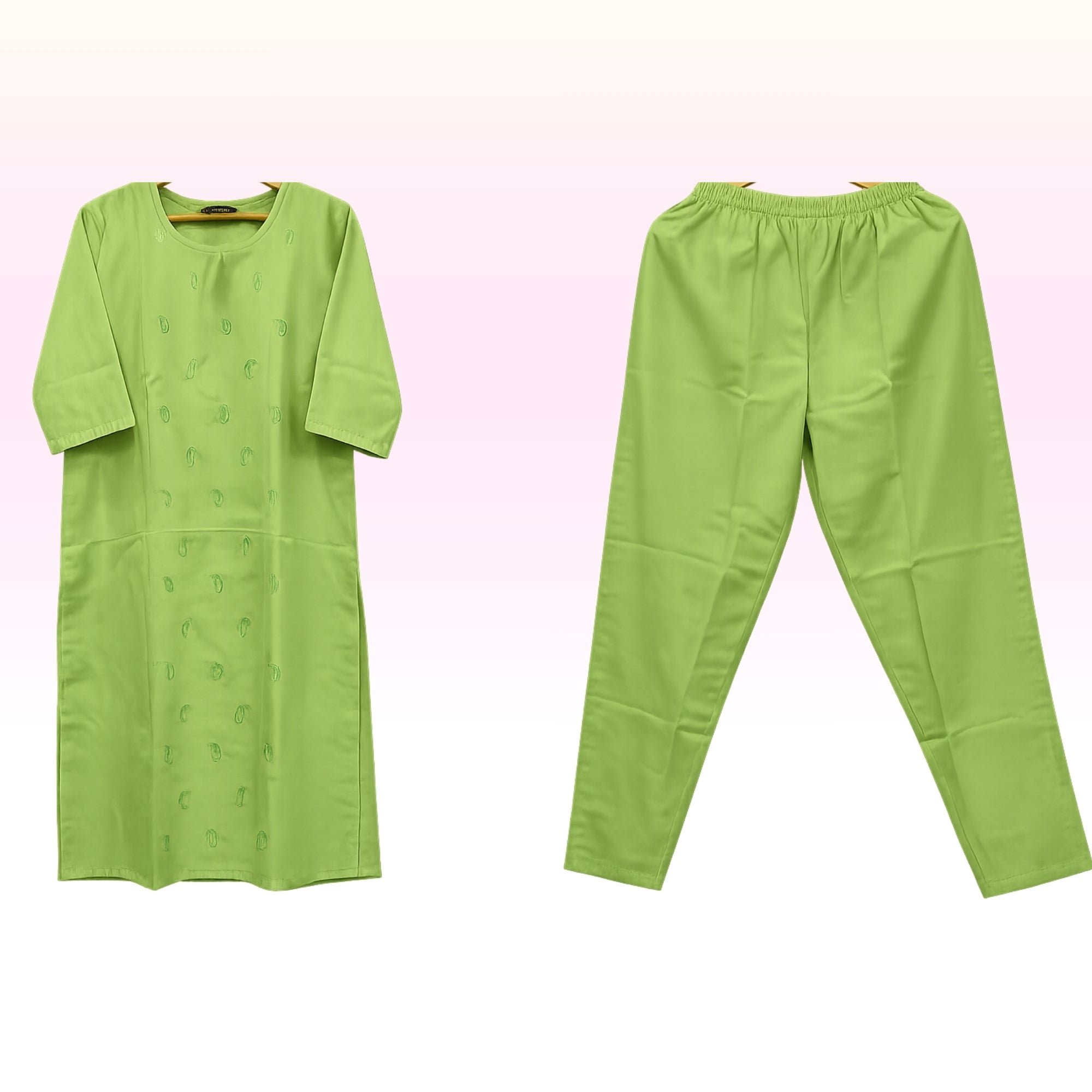 Women’s Light Green Cotton Co-Ord Set – Round Neck Kurta with Matching Bottom (Regular Wear) (Copy)