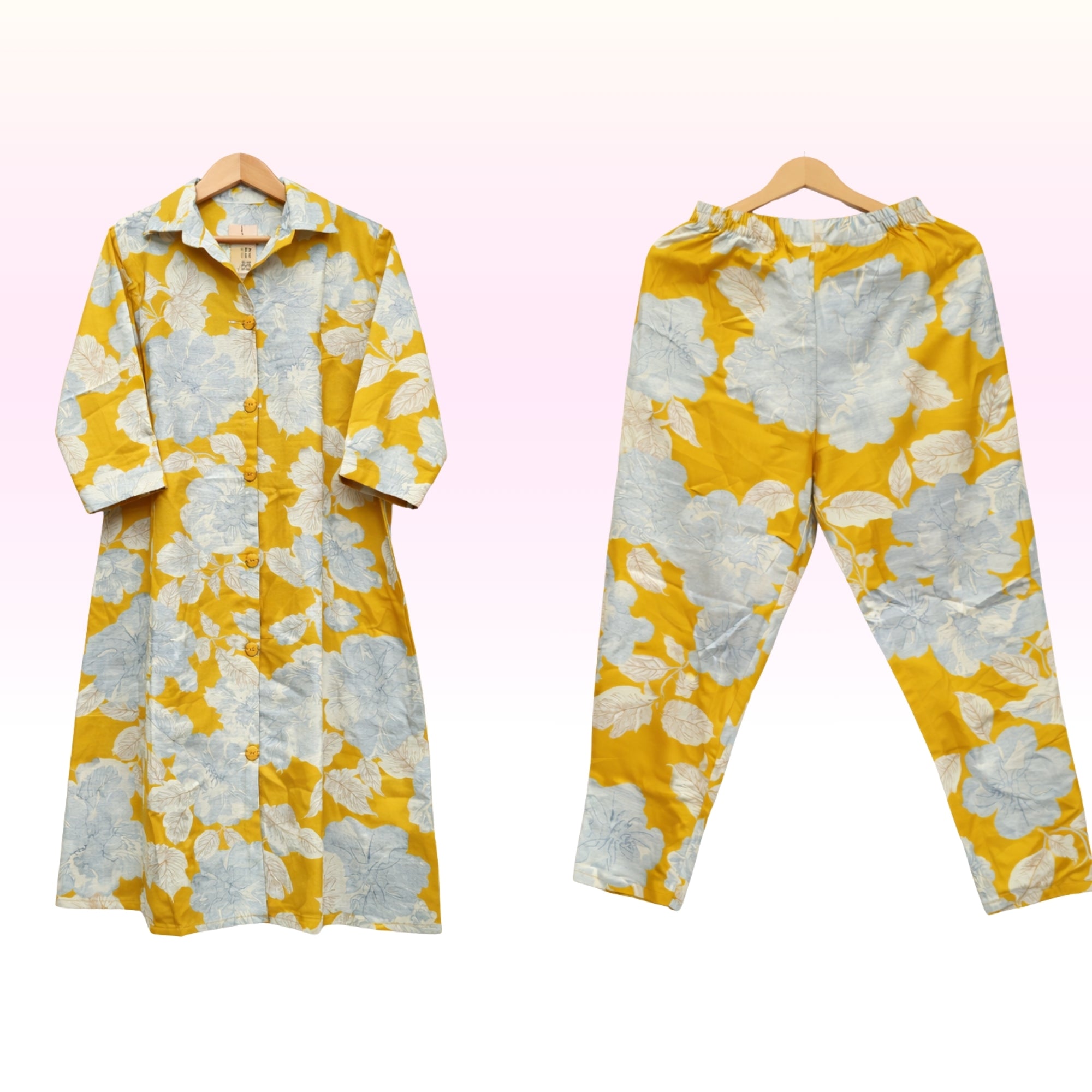 Mustard Yellow Floral Kurta Pant Set for Women – Cotton Straight Pant, Regular Wear