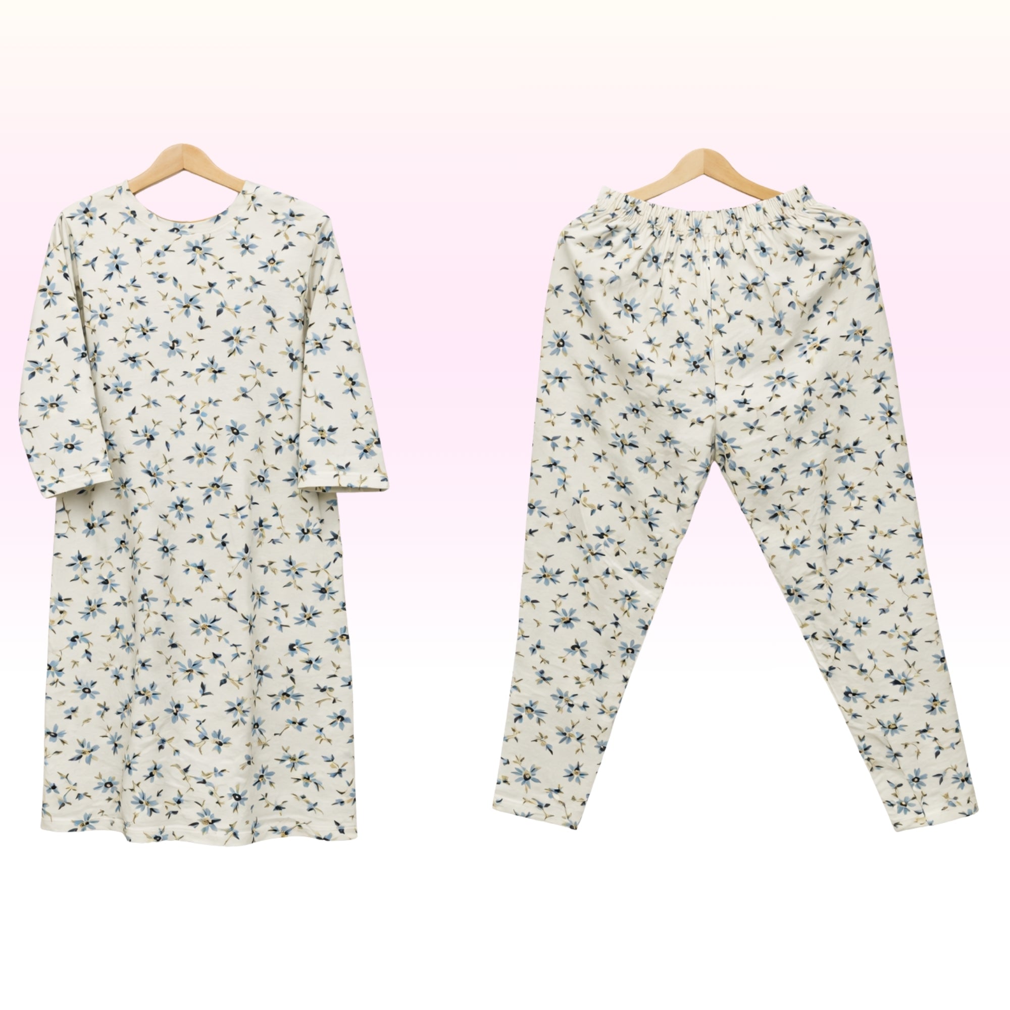 Women’s White with Block Floral Printed Kurta Pant Set | Cotton Lycra Straight Pant | Regular Wear | 39-Inch Length