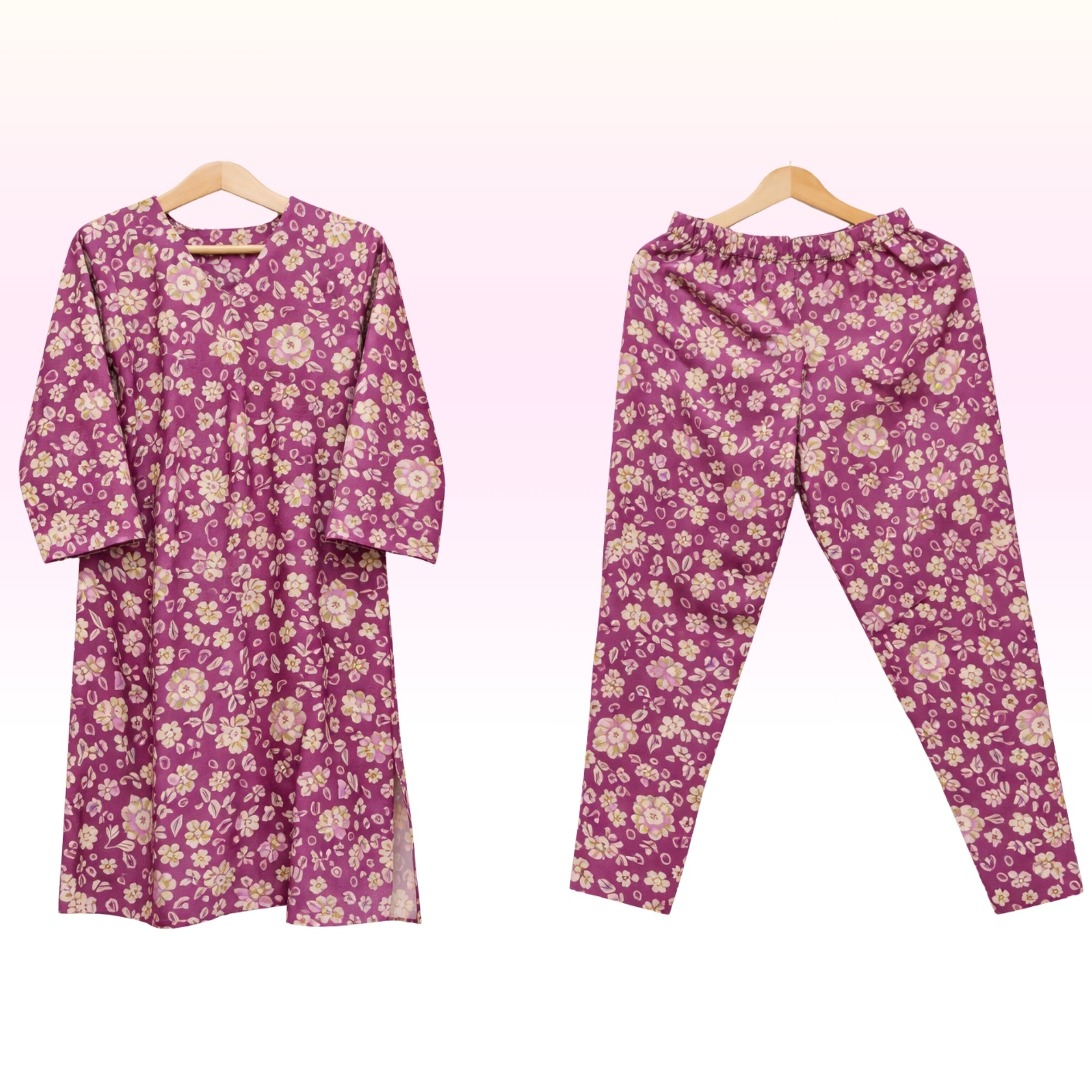 Women’s Purple with white Floral Printed Kurta Pant Set | Cotton Lycra Straight Pant | Regular Wear
