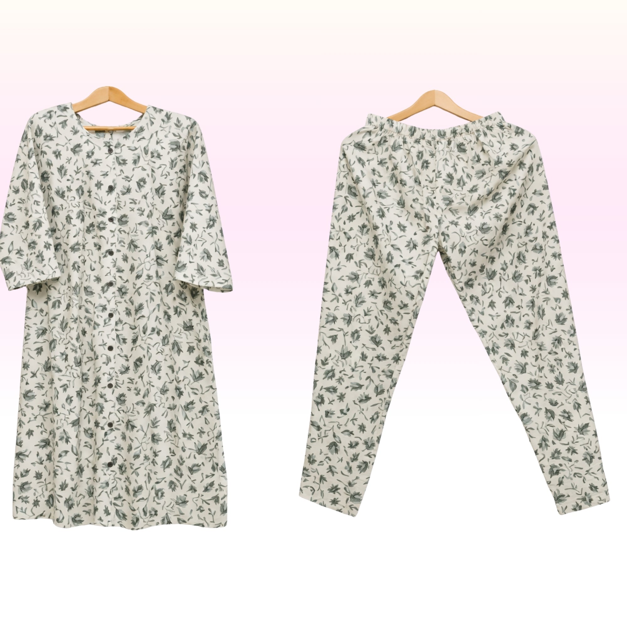 Women’s White with ash Printed Cotton Lycra Kurta Pant Set – Straight Fit | Regular Wear