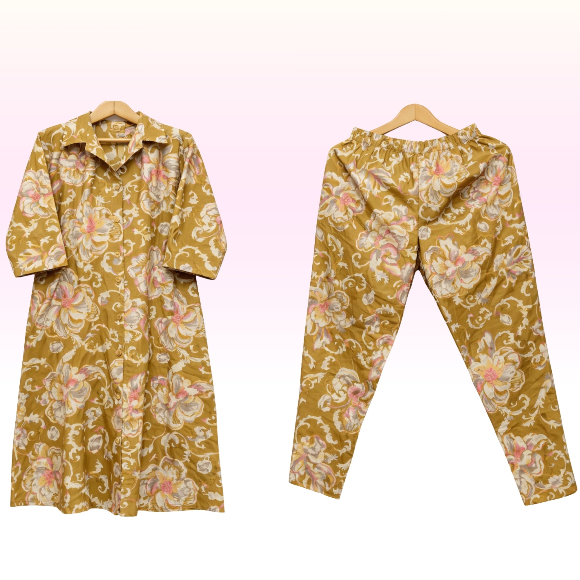 Mustard Floral Printed Kurta Pant Set for Women | Cotton Lycra Straight Pant | Regular Wear