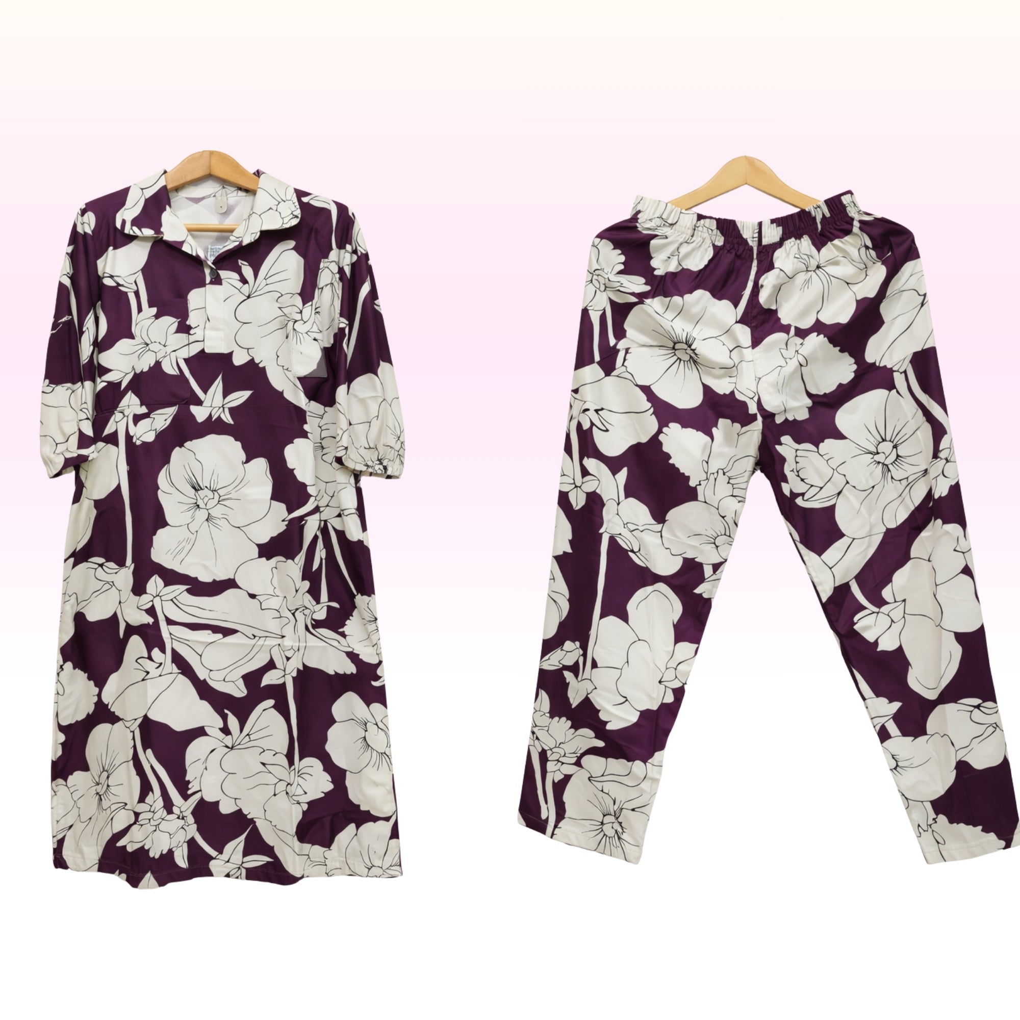 Women’s Purple with white Floral Printed Kurta Pant Set | Cotton Lycra Straight Pant | Regular Wear