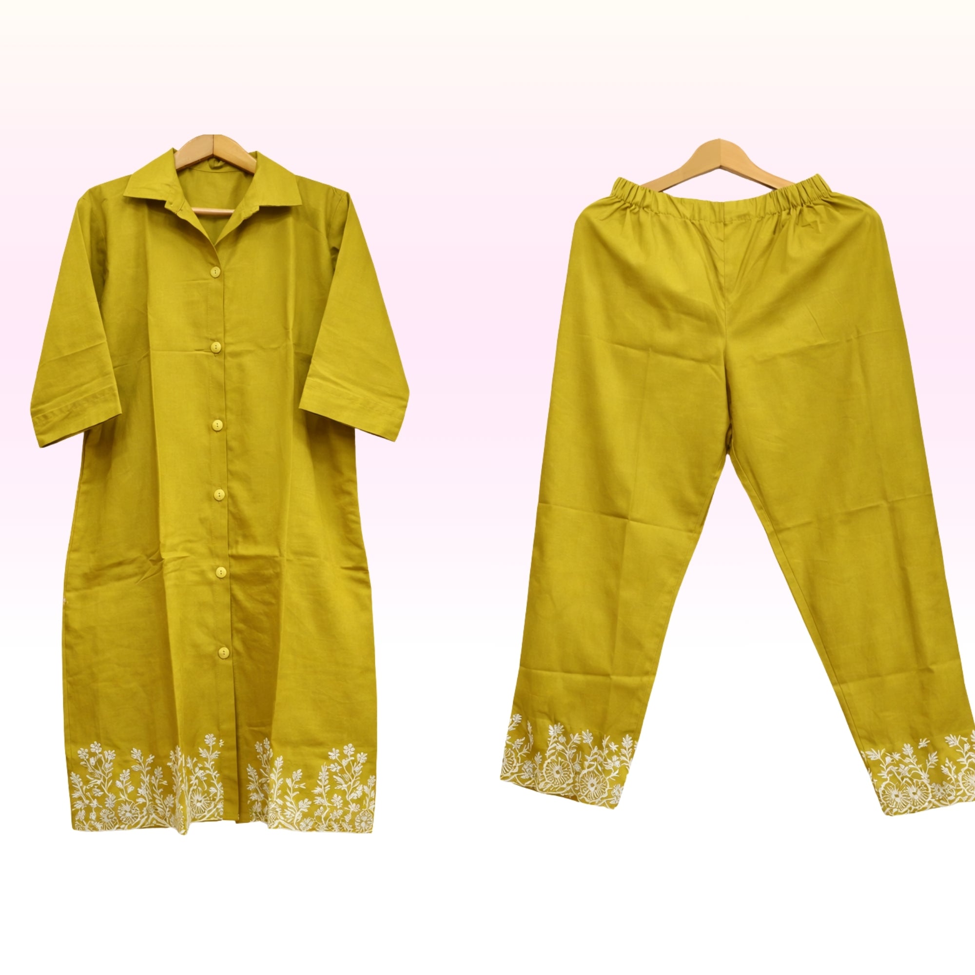 Solid Olive Yellow Cotton Kurta with Straight Pant – Everyday Comfort Wear Set