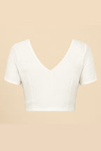 White Linen Cotton Saree with Floral Print & Pink Tassels