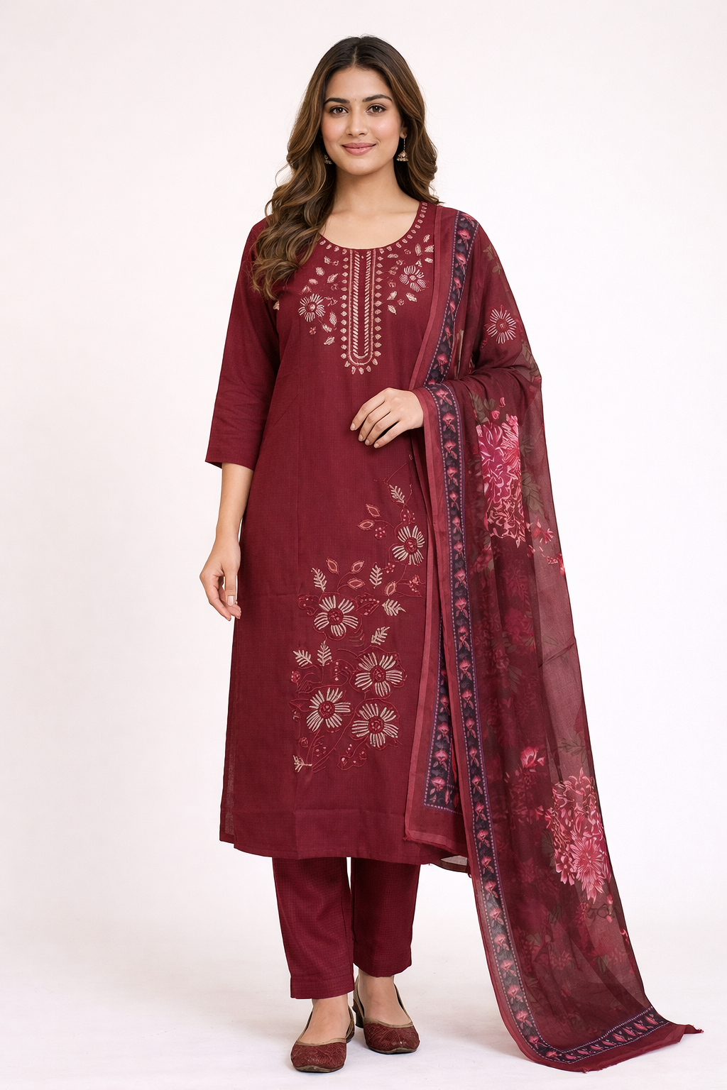 Elegant Maroon Embroidered Salwar Suit Set with Dupatta
