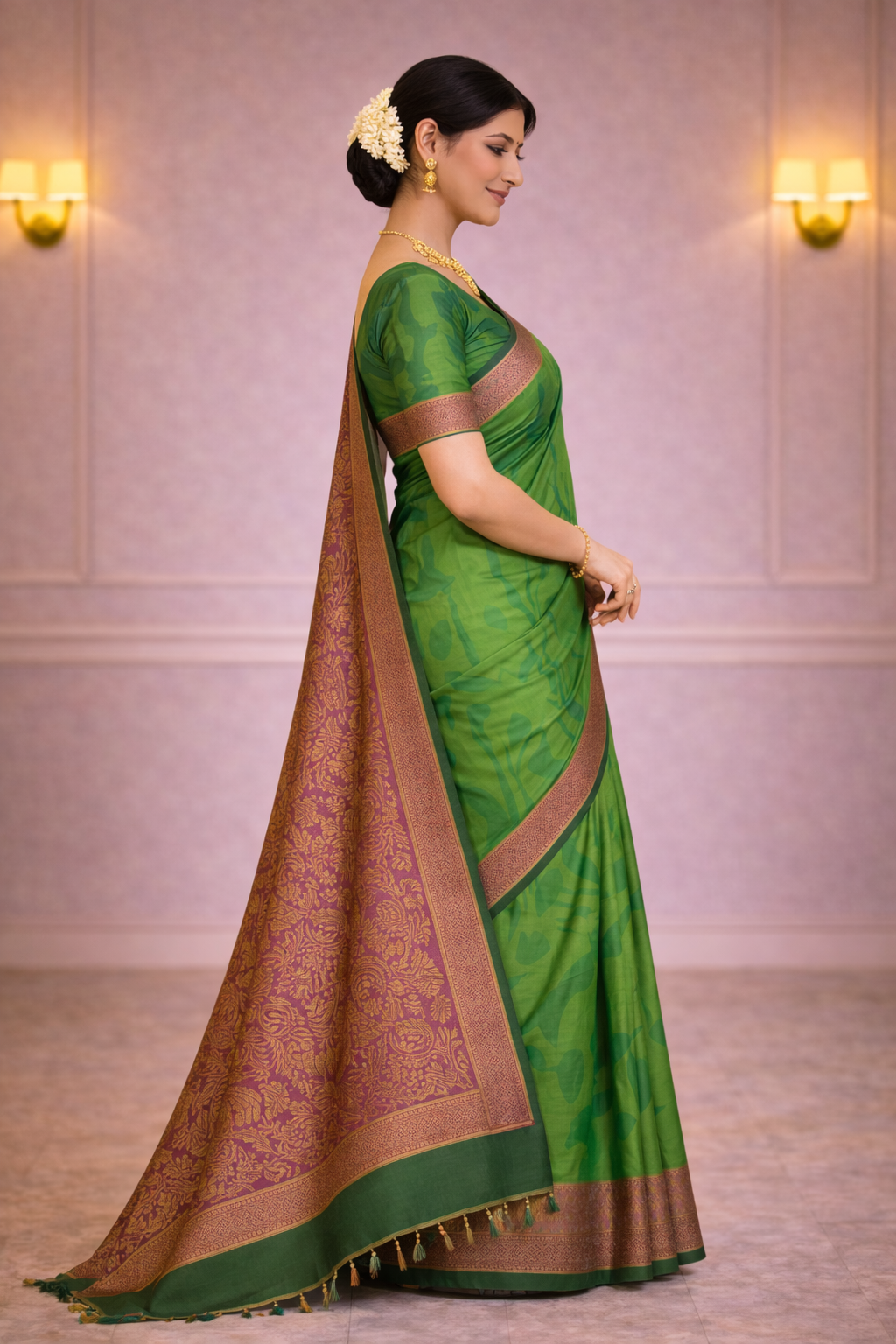 Parrot Green Cotton Silk Saree with Contrast Zari Border