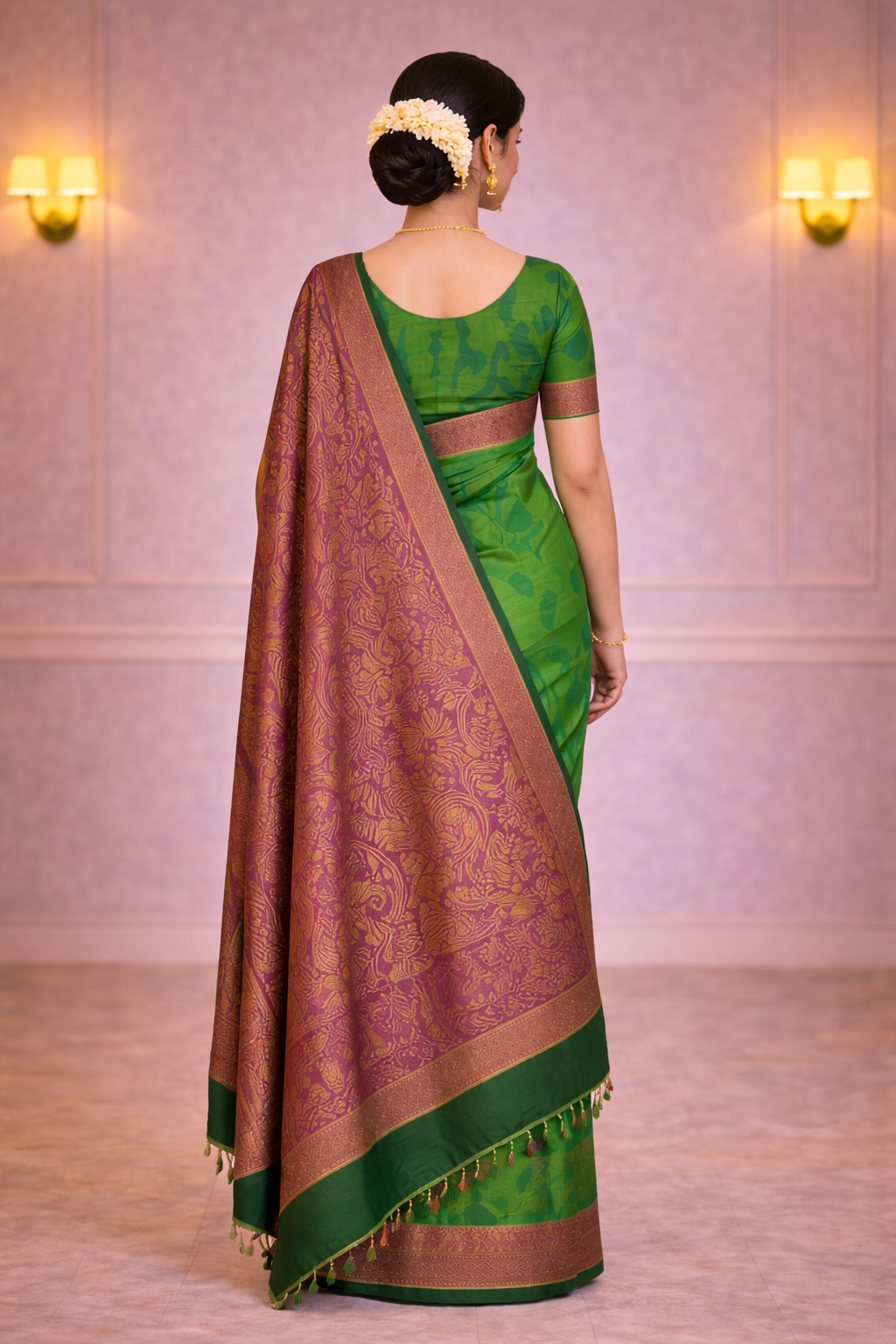 Parrot Green Cotton Silk Saree with Contrast Zari Border