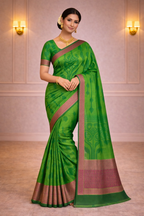Parrot Green Cotton Silk Saree with Contrast Zari Border