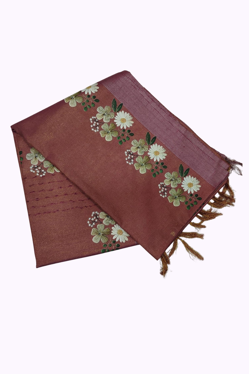 Bhagalpur Art Silk Saree with Floral Embroidery Border & Tassel Pallu