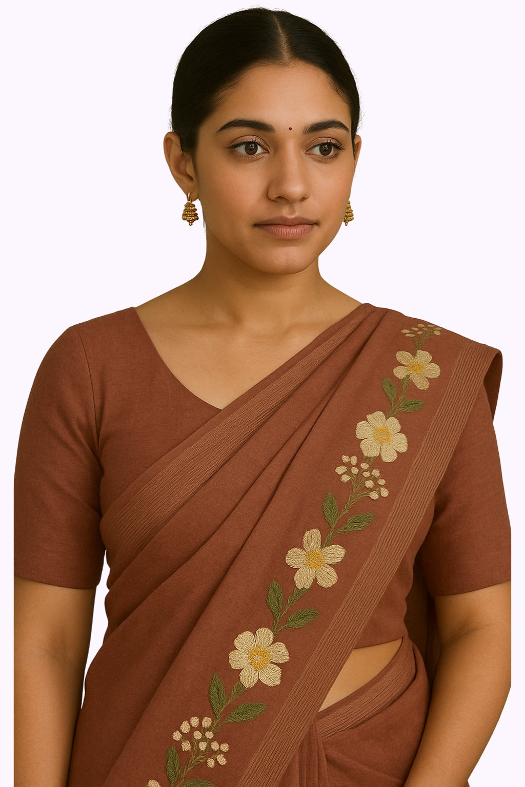 Bhagalpur Art Silk Saree with Floral Embroidery Border & Tassel Pallu