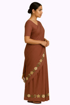 Bhagalpur Art Silk Saree with Floral Embroidery Border & Tassel Pallu