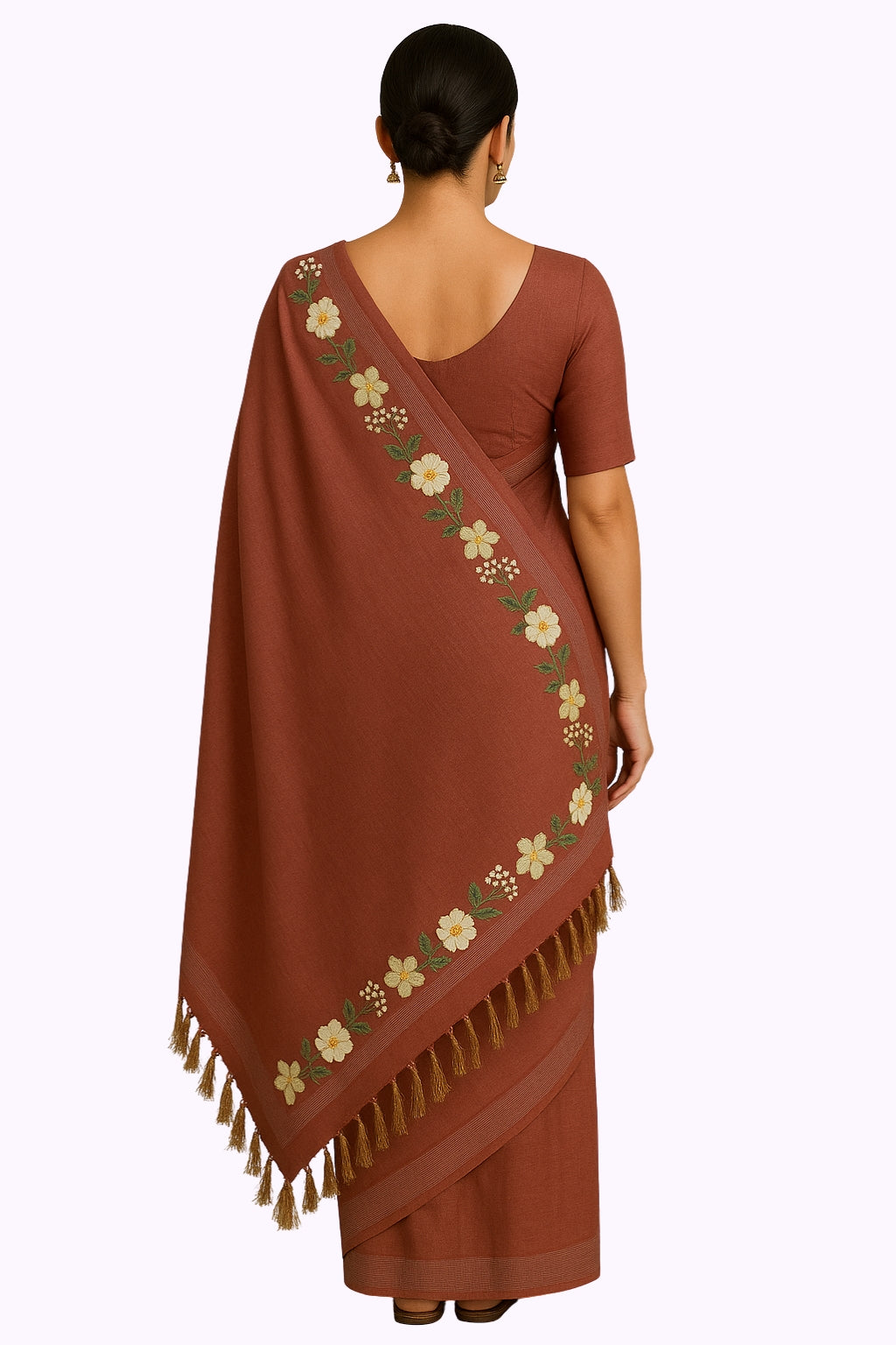Bhagalpur Art Silk Saree with Floral Embroidery Border & Tassel Pallu