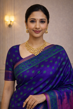 Royal Purple Traditional Saree with Green Butta Design & Contrast Border – Festive & Ethnic Wear