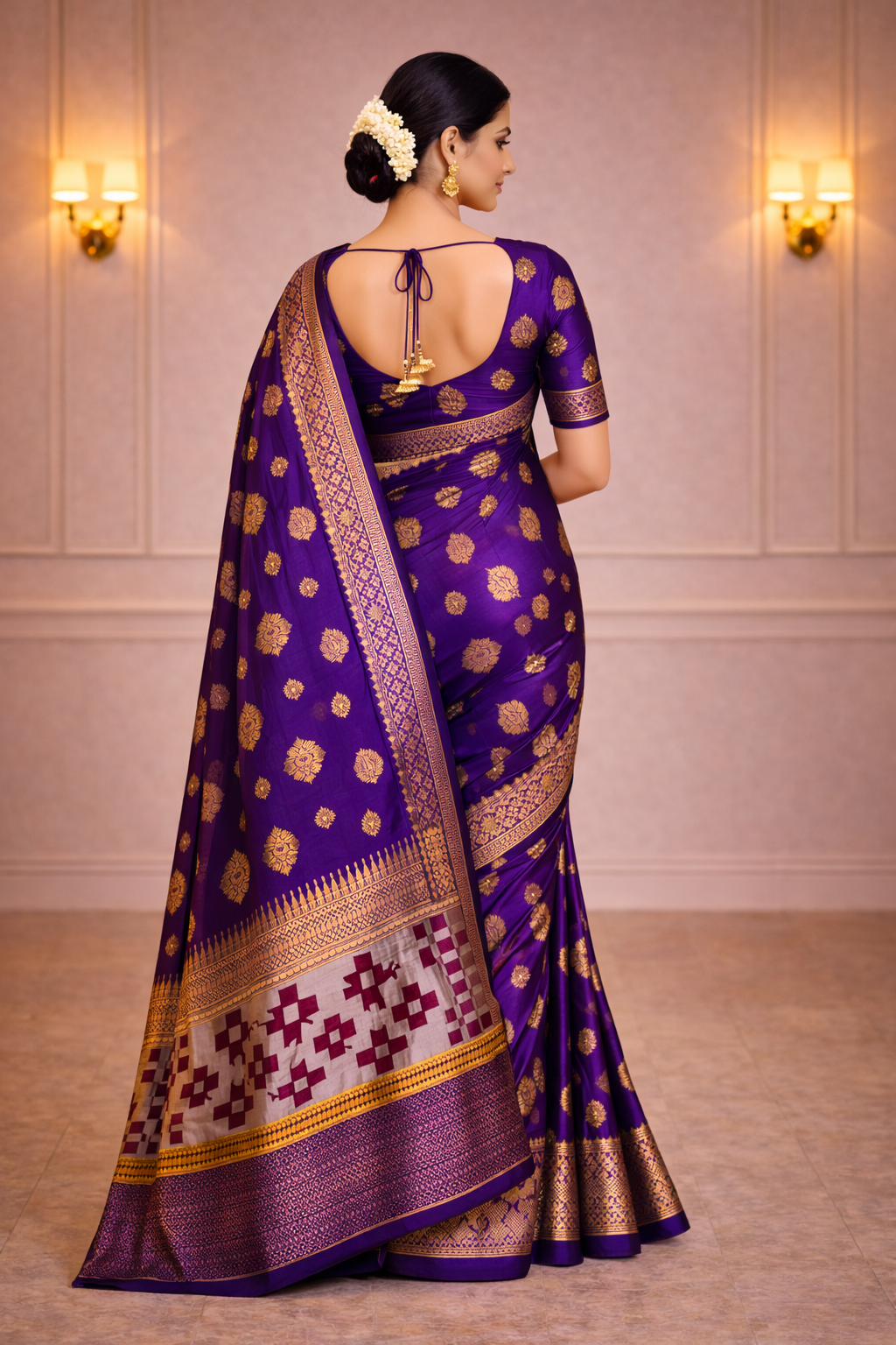 Royal Purple South Indian Silk Saree with Gold Zari Work & Traditional Border – Wedding & Festive Wear